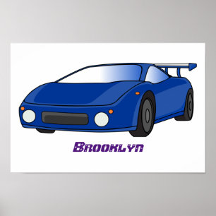 Poster Voiture de sport bleue avec illustration airfos