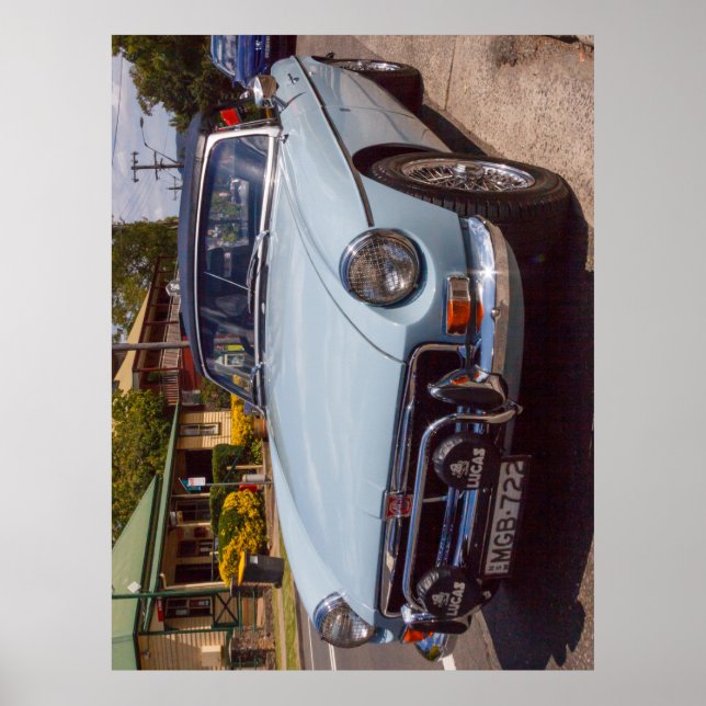 Poster Voiture de sport MGB bleu classique. (Devant)