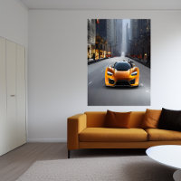 Voiture de sport orange sur la route | AI Art Post