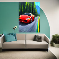 Voiture de sport rouge sur la route | AI Art Poste