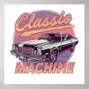 Poster Voiture de Synthwave Nostalgique au Coucher du Sol