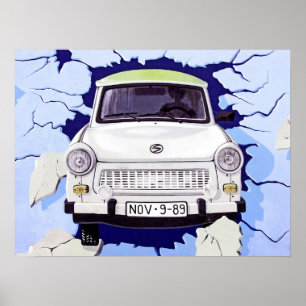 Poster Voiture de Trabant, bleu-clair, mur de Berlin