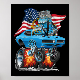 Poster Voiture Musclée des Années 60 Patriotique Drôle Dr