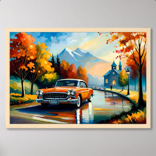 Poster voiture peinture classique déplacement route de ca