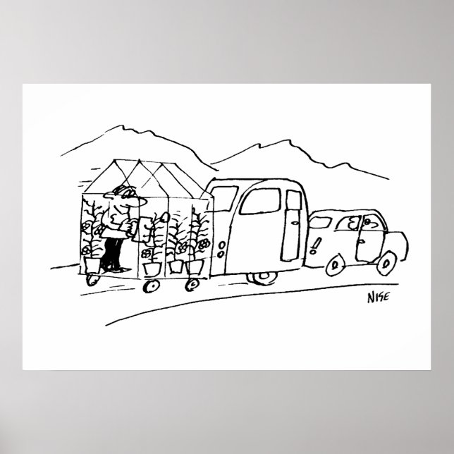 Poster Voiture remorque une caravane et aussi une serre (Devant)