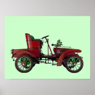 POSTER VOITURE RETRO ROUGE / RESTAURATION AUTO - AUTOMOBI
