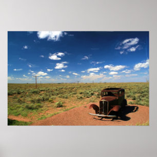 Poster Voiture rouillée en peinture du désert