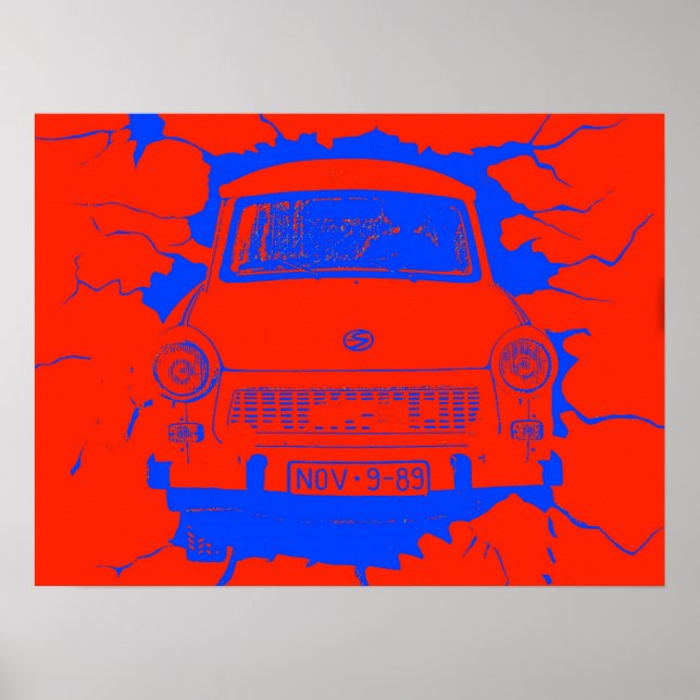 Poster Voiture Trabing et mur rouge/bleu Berlin (Devant)