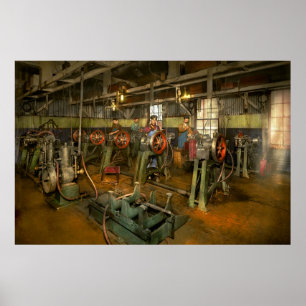 Poster Voiture - Usine - Essai de moteur 1903