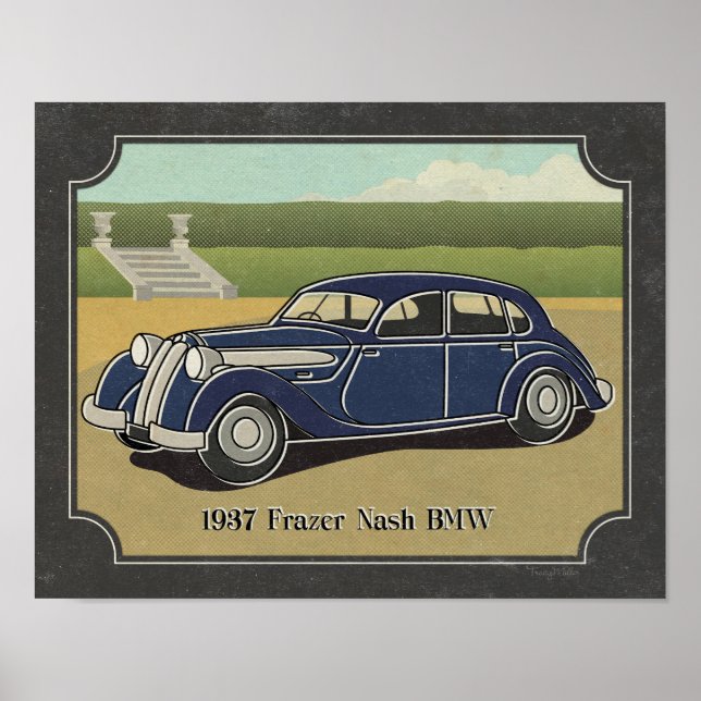 Poster Voiture Vintage Blue Frazer Nash 1937 (Devant)