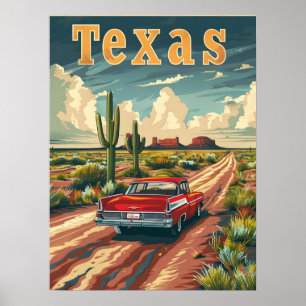 Poster Voiture Vintage du désert du Texas