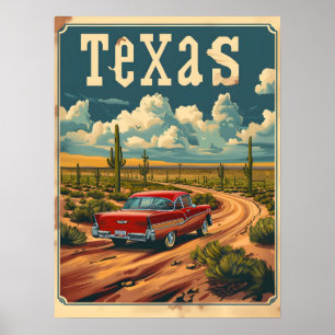 Poster Voiture Vintage du désert du Texas