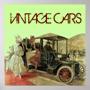 POSTER VOITURE VINTAGE, ÉLÉGANTES FEMMES CLASSIQUES AUTO