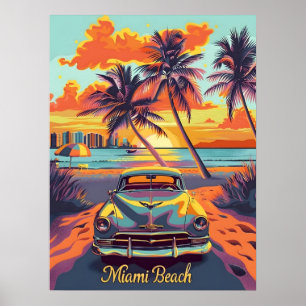 Poster Voiture Vintage Miami Beach