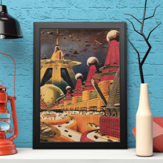 Poster Voiture volant vintage de science fiction futurist