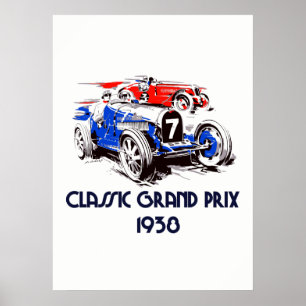 Poster Voitures classiques de style rétro Grand Prix 53 x