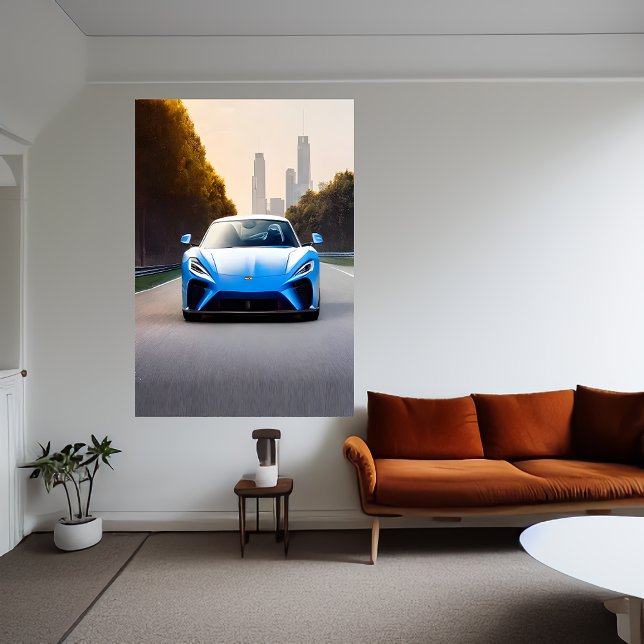 Poster Voitures de sport bleues sur la route | AI Art Pos (Créateur téléchargé)