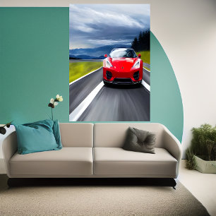 Poster Voitures de sport rouges sur la route   AI Art Pos