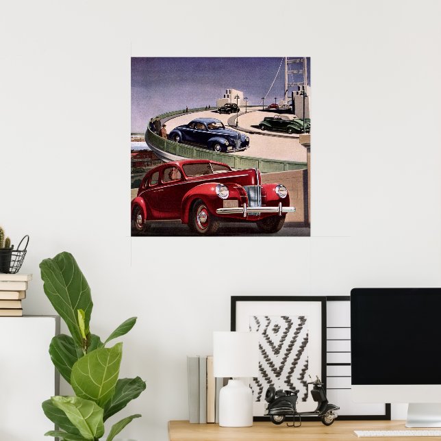Poster Voitures d'époque, Voyage sur la route des berline (Bureau à domicile)
