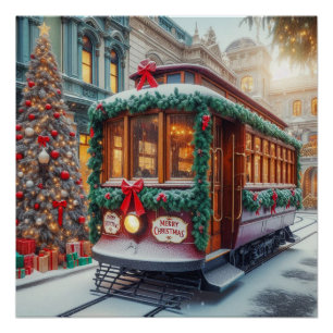 Poster Voiturette de Noël Vintage en Neige