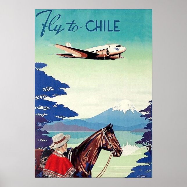 Poster Vol au chili, homme avec cheval, compagnie aérienn (Devant)