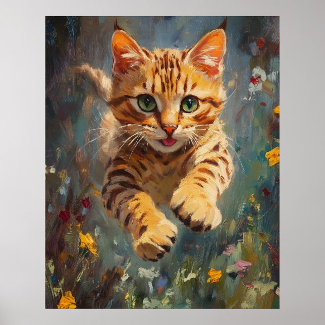 Poster Vol de félin dans une forêt de feu - Bengal sauteu (Devant)