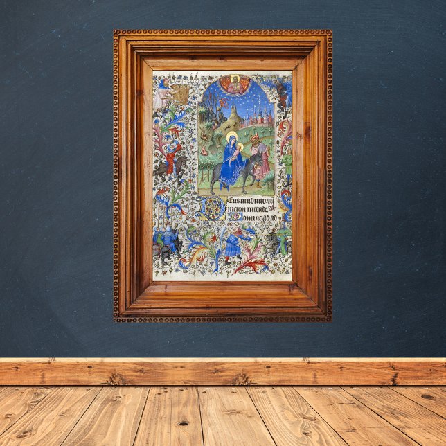 Poster Vol de la Sainte Famille en Egypte Manuscrit médié (Holy Family Flight into Egypt Christmas Medieval Manuscript Catholic Christian Poster)