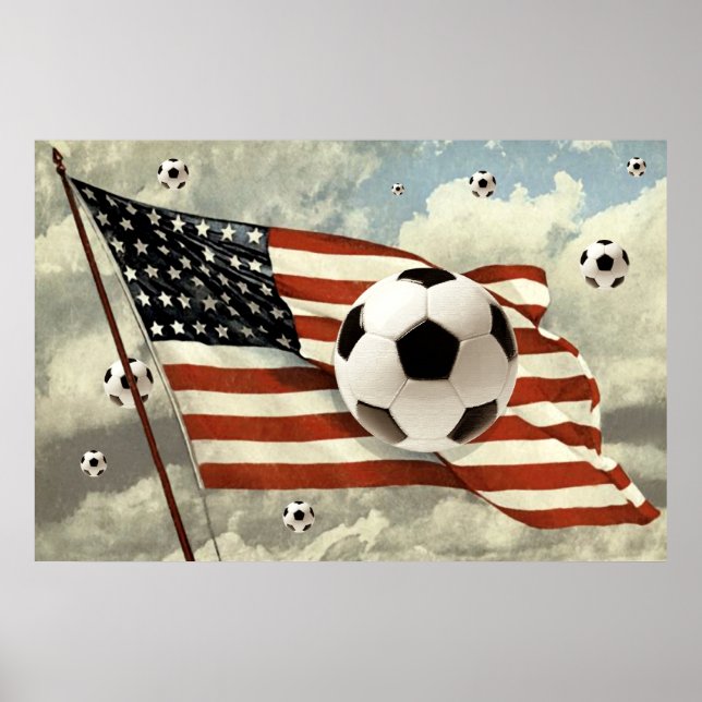 Poster Vol du drapeau américain Soccer Balls Futebol de f (Devant)