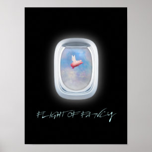 Poster Vol d'un cochon de luxe devant une fenêtre d'avion