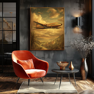 Poster Vol Golden Age — Avion de ligne DC-6 Los Angeles