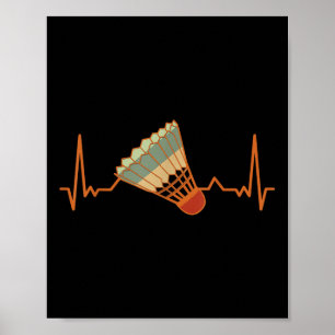 Poster Volant de badminton Court Jeu Sport Heartbeat Badm
