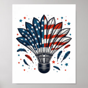Poster Volant de badminton drôle Drapeau américain États-