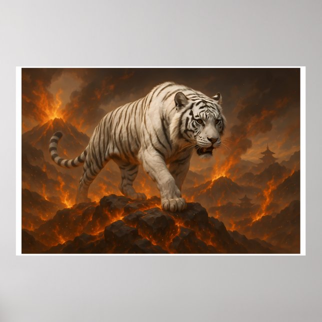 Poster  Volcanic White Tiger Premium Wall Art – Fine Art (Devant)