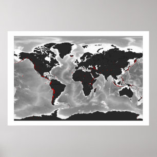Poster Volcans du monde - Miller Projection
