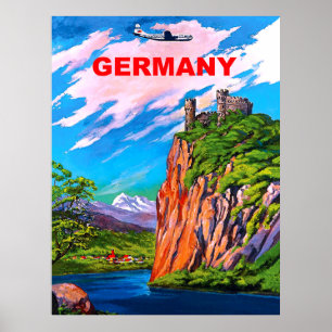Poster Voler vers l'Allemagne, Château sur le fleuve Rhin