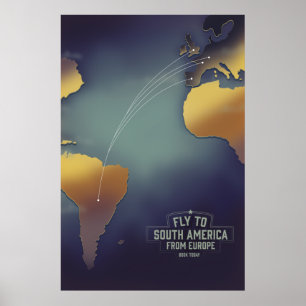 Poster Voler vers l'Amérique du Sud depuis l'Europe carte