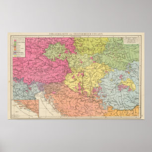 Poster Volkerkarte contre Oesterreich Ungarn, Autriche Ho
