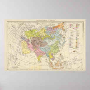 Poster Volkerkarte von Asien - Carte de l'Asie