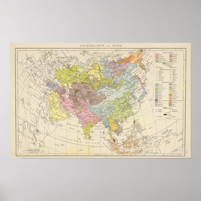 Poster Volkerkarte von Asien - Carte de l'Asie (Devant)