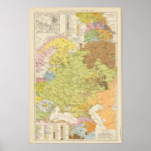 Poster Volkerkarte von Russland - Carte de la Russie