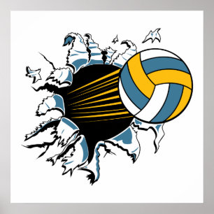 Poster volley-ball à travers le bleu et l'or