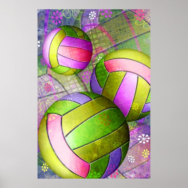 Poster Volley-ball des filles grungy (Devant)