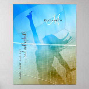Poster volley-ball féminin au surf de sable de plage ciel