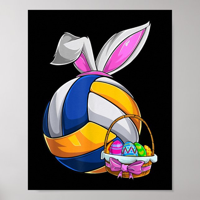 Poster Volley-ball Lapin de Pâques OEufs de Pâques Chasse (Devant)