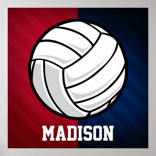 Poster Volley-ball ; rouge, blanc et bleu (Devant)