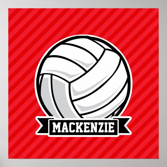 Poster Volley-ball sur bandes diagonales rouges (Devant)