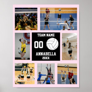 Poster Volleyball 7 Collage photo Nom de l'équipe rose
