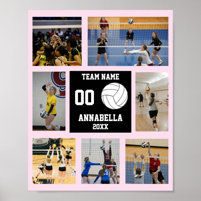 Poster Volleyball 7 Collage photo Nom de l'équipe rose (Devant)