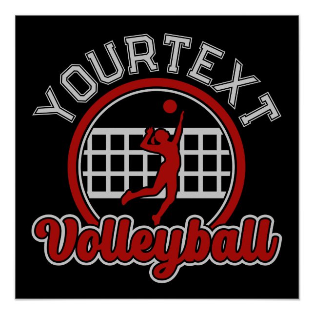 Poster Volleyball AJOUTER LE NOM Spike Ball Attaque Équip (Devant)