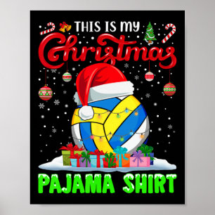 Poster Volleyball Ball Santa Hat lumières de Noël Drôle S